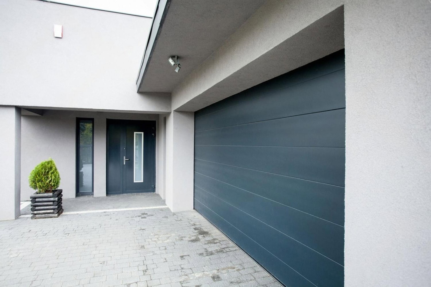 Modern dark safety door at the entrance of a contemporary UAE villa